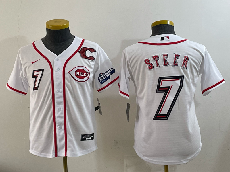 Youth Cincinnati Reds #7 Steer white Nike MLB 2025 Jersey 02->youth mlb jersey->Youth Jersey